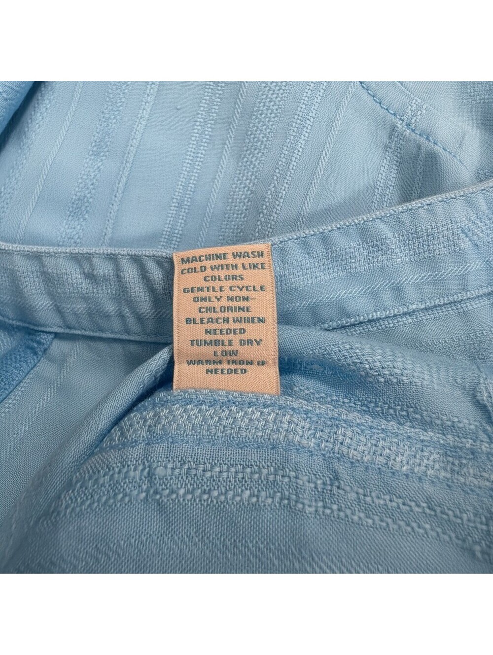 Caribbean Joe Resort Blue Linen Rayon Striped Mandarin Collar Shirt Men's Medium - Picture 11 of 13
